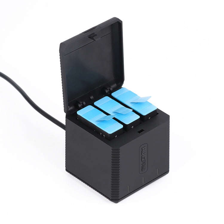 RUIGPRO USB Triple Batteries Housing Charger Box with Cable & Indicator Light for GoPro HERO9 Bla...