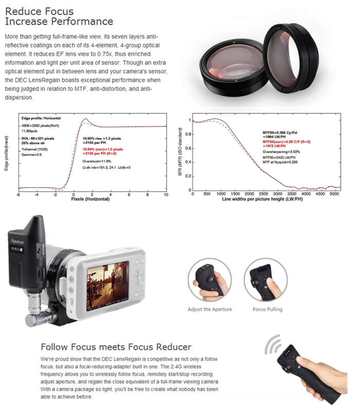 Aputure DEC LensRegain Wireless Remote Follow Focus Lens Adapter for MFT Camera, 0.75X Focal Redu...