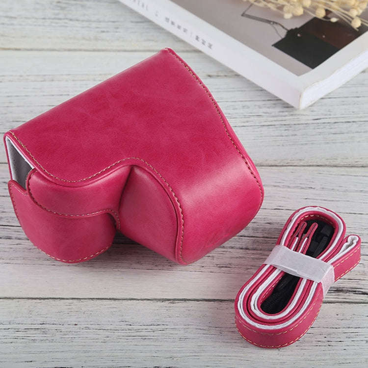 Full Body Camera PU Leather Case Bag with Strap for Sony A6000 / A6300 / Nex 6(Magenta)