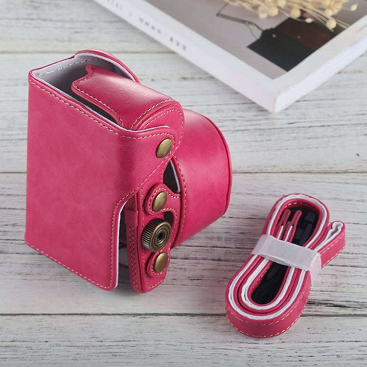 Full Body Camera PU Leather Case Bag with Strap for Sony A6000 / A6300 / Nex 6(Magenta)