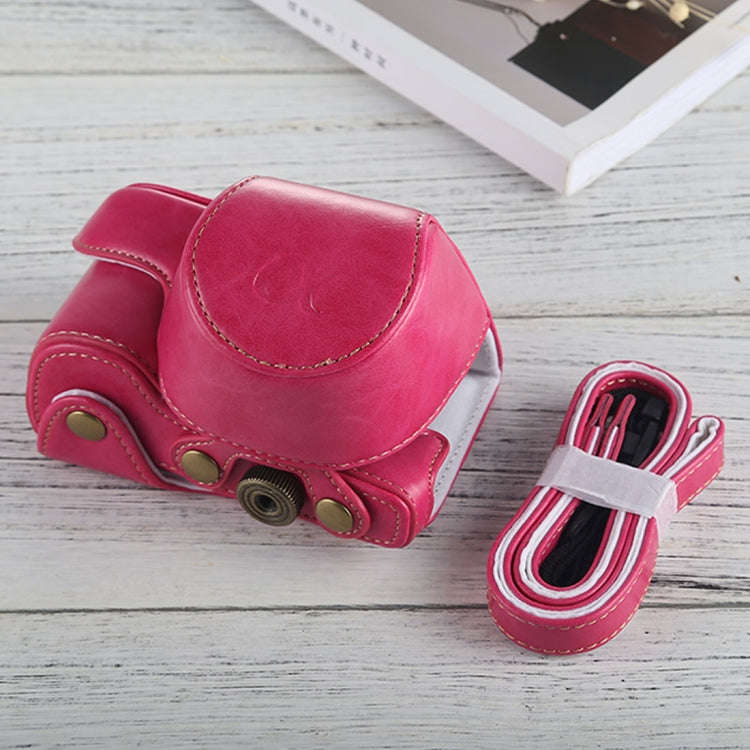 Full Body Camera PU Leather Case Bag with Strap for Sony A6000 / A6300 / Nex 6(Magenta)