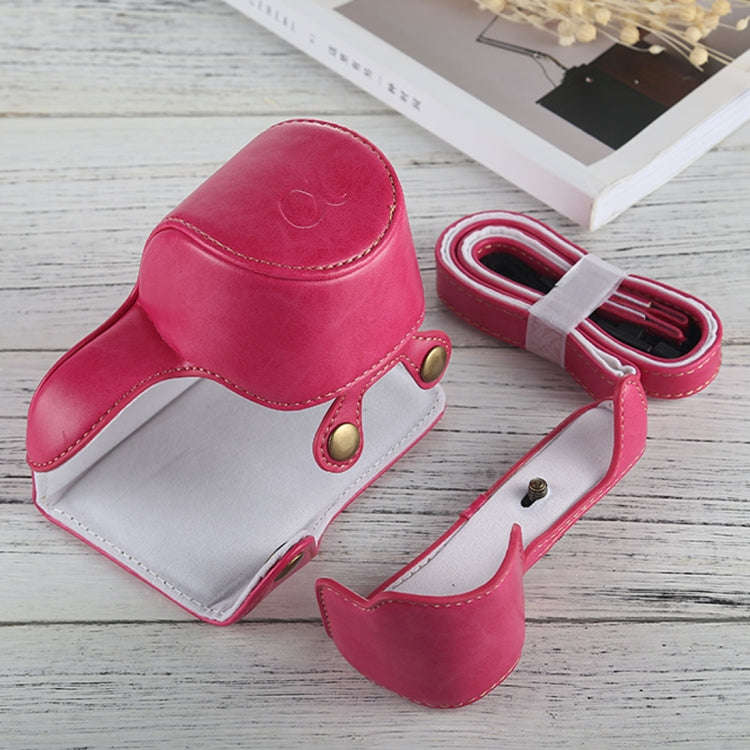 Full Body Camera PU Leather Case Bag with Strap for Sony A6000 / A6300 / Nex 6(Magenta)
