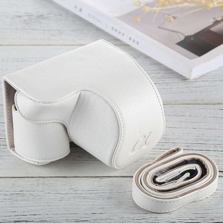 Full Body Camera PU Leather Case Bag with Strap for Sony A6000 / A6300 / Nex 6(White)