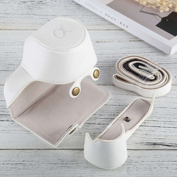 Full Body Camera PU Leather Case Bag with Strap for Sony A6000 / A6300 / Nex 6(White)