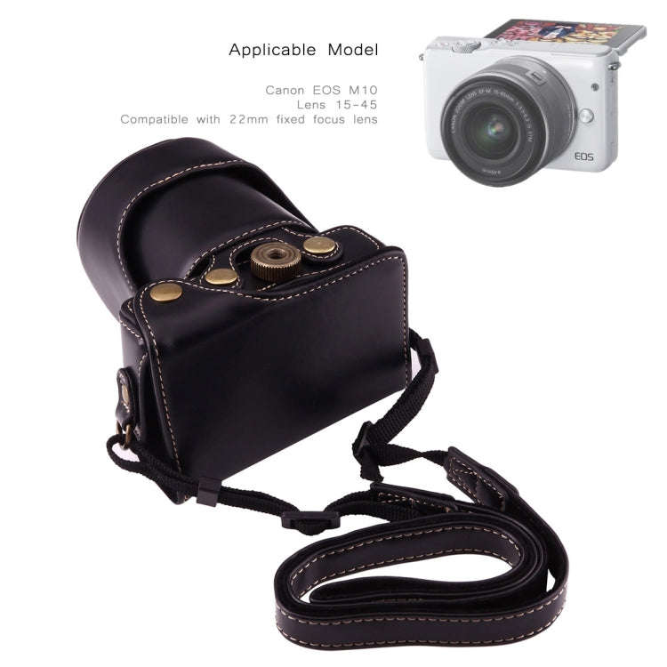 Full Body Camera PU Leather Case Bag with Strap for Canon EOS M10(Black)