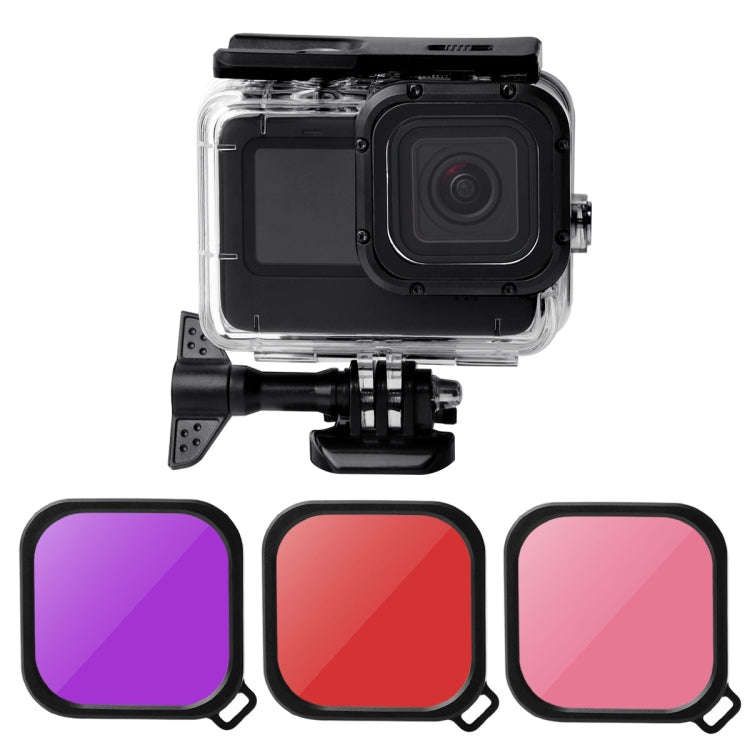 Waterproof Case + Touch Back Cover + Color Lens Filter for GoPro HERO10 Black / HERO9 Black (Pink)