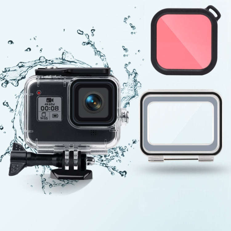 45m Waterproof Case + Touch Back Cover + Color Lens Filter for GoPro HERO8 Black (Pink)