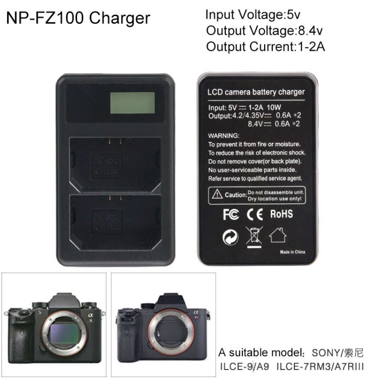 Dual Channel Digital LCD Display Battery Charger with USB Port for Sony NP-FZ100 Battery, Compati...