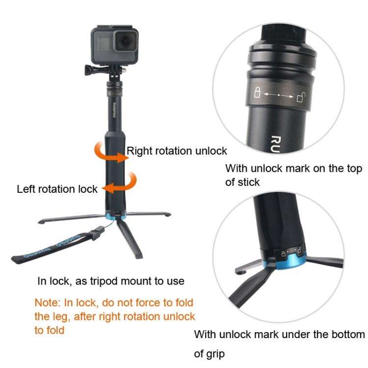 Portable Foldable Tripod Holder Selfie Monopod Stick for GoPro, Insta360, DJI and Other Action Ca...