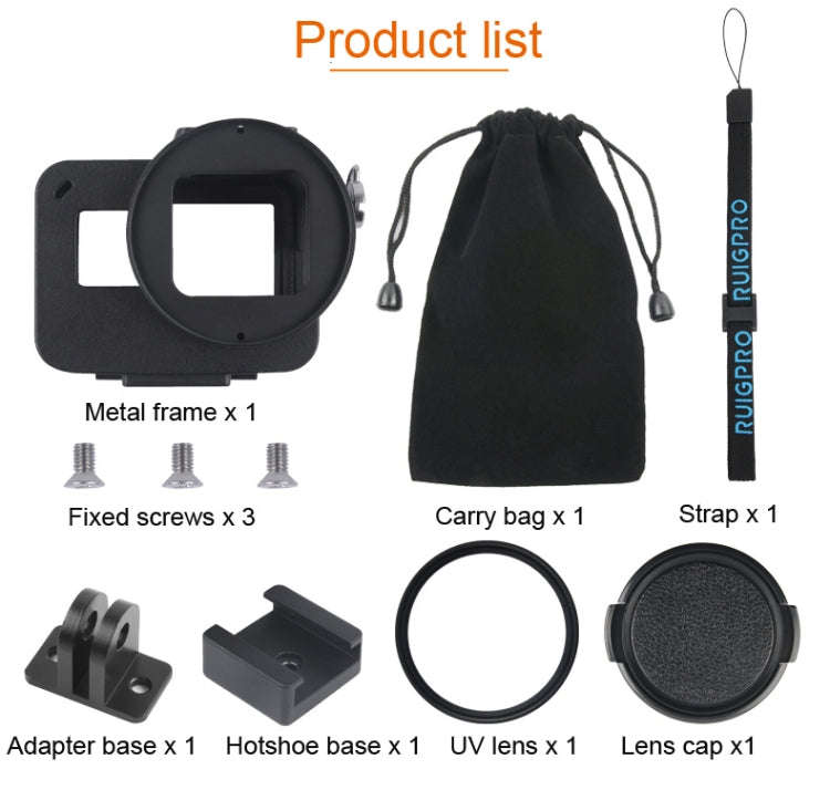 Housing Shell CNC Aluminum Alloy Protective Cage with Insurance Frame & 52mm UV Lens for GoPro HE...