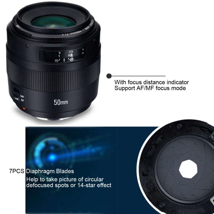 YONGNUO YN50MM F1.4C F1.4 Lens Large Aperture Auto Focus Lens for Canon(Black)