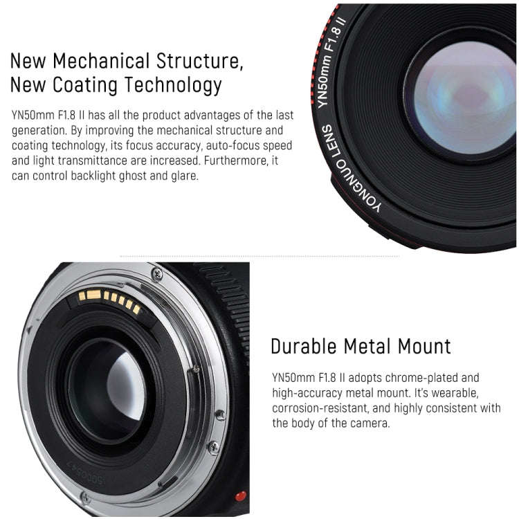 YONGNUO YN50MM F1.8C II F1.8 Auto Focus Lens for Canon EF Mount New Lens (Black)