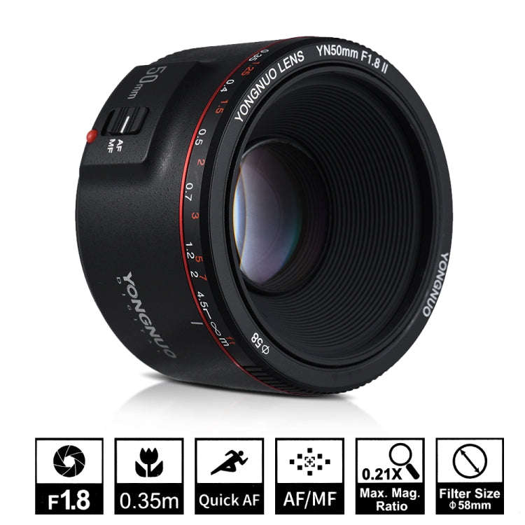 YONGNUO YN50MM F1.8C II F1.8 Auto Focus Lens for Canon EF Mount New Lens (Black)