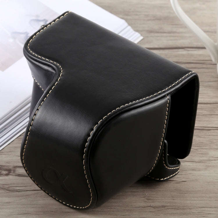 Full Body Camera PU Leather Case Bag with Strap for Sony A6300(Black)