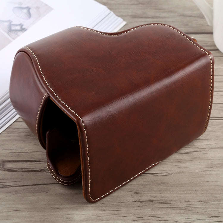 Full Body Camera PU Leather Case Bag with Strap for Sony A6300(Coffee)