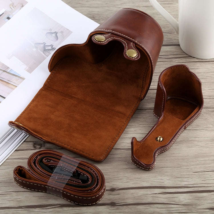Full Body Camera PU Leather Case Bag with Strap for Sony A6300(Coffee)