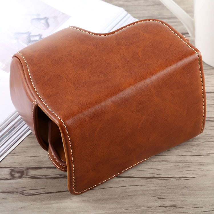 Full Body Camera PU Leather Case Bag with Strap for Sony A6300(Brown)