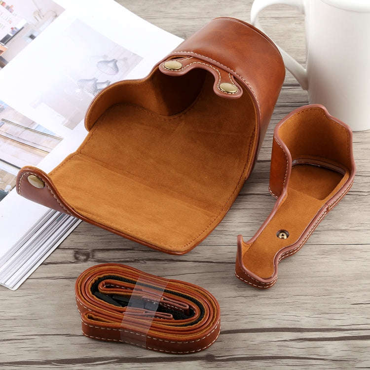 Full Body Camera PU Leather Case Bag with Strap for Sony A6300(Brown)