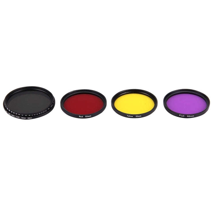 JUNESTAR 4 in 1 Proffesional 52mm Lens Filter(ND2-400 + Red + Yellow + FLD / Purple) for GoPro HE...