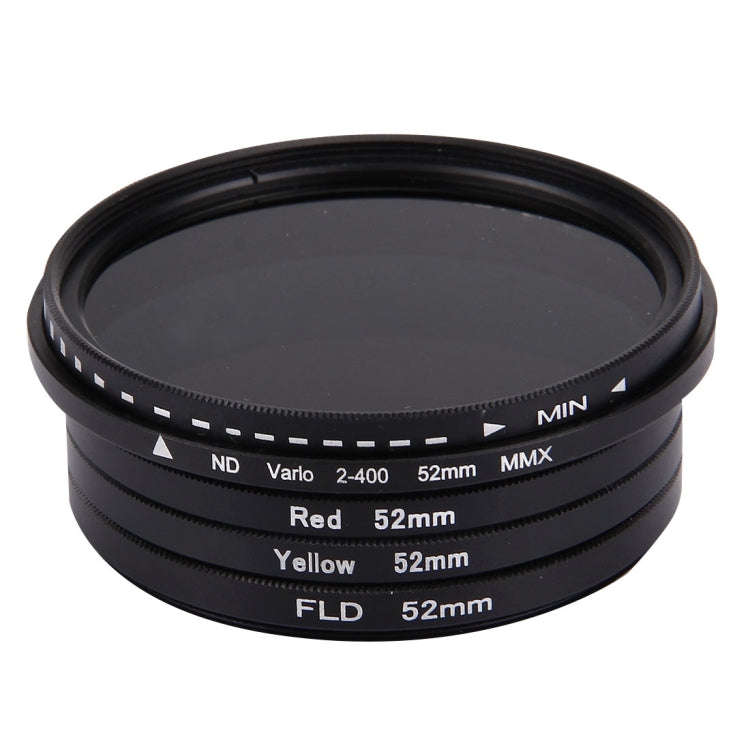 JUNESTAR 4 in 1 Proffesional 52mm Lens Filter(ND2-400 + Red + Yellow + FLD / Purple) for GoPro HE...