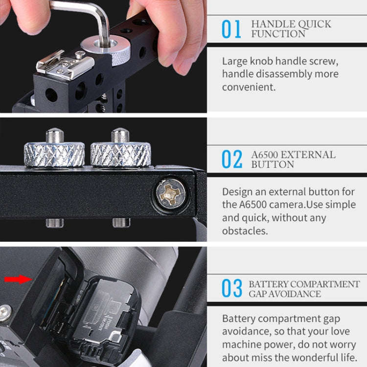 YELANGU C6 Camera Video Cage Stabilizer for Sony A6000 / A6300 / A6500 / A6400 (Black)