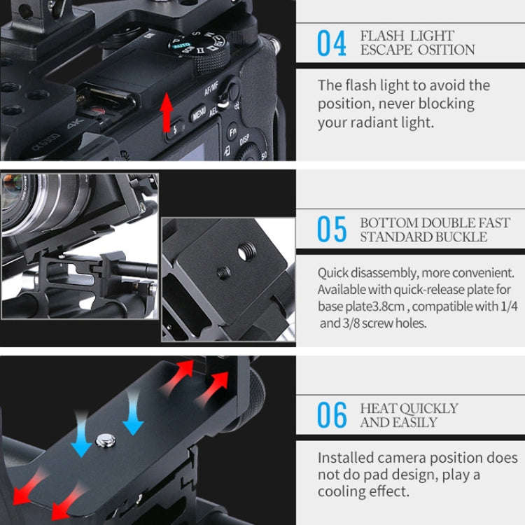 YELANGU C6 Camera Video Cage Stabilizer for Sony A6000 / A6300 / A6500 / A6400 (Black)