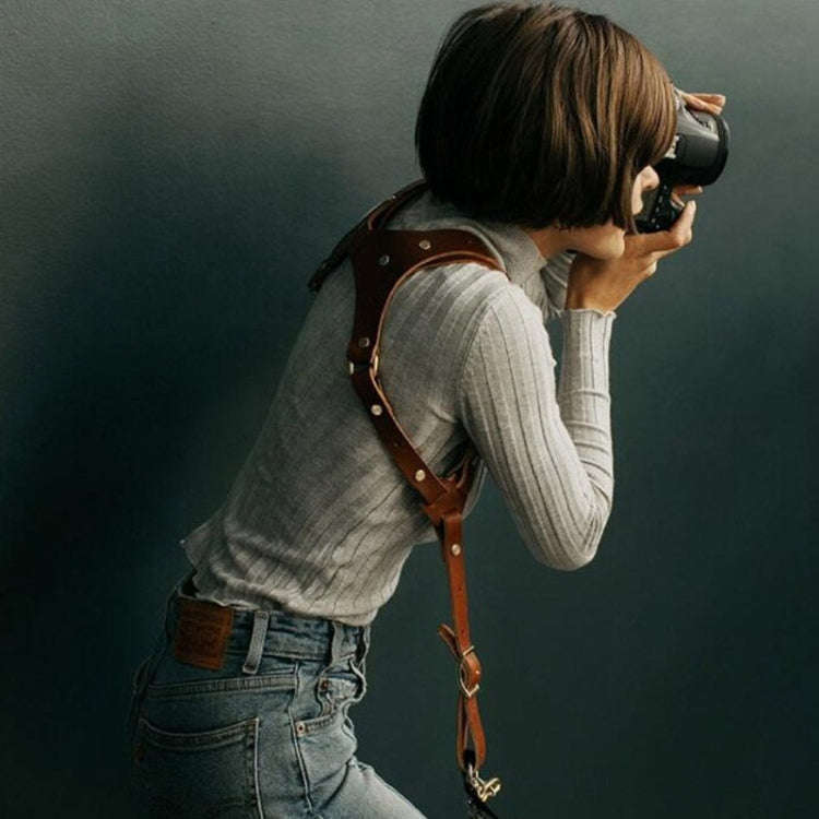 Quick Release Anti-Slip Shoulder Leather Harness Camera Strap with Metal Hook for SLR / DSLR Came...
