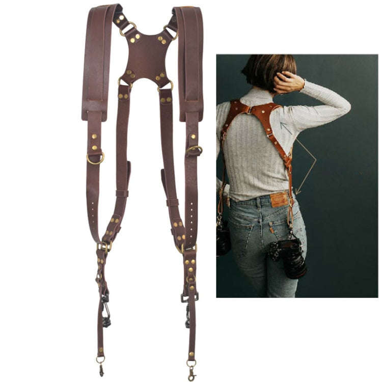 Quick Release Anti-Slip Dual Shoulder Leather Harness Camera Strap with Metal Hook for SLR / DSLR...