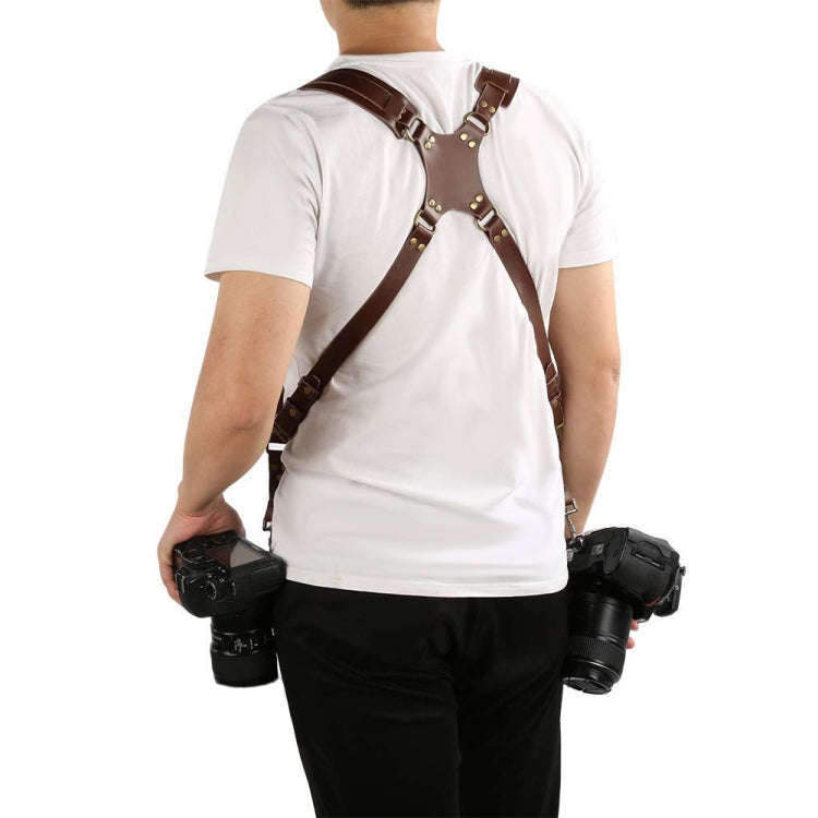Quick Release Anti-Slip Dual Shoulder Leather Harness Camera Strap with Metal Hook for SLR / DSLR...