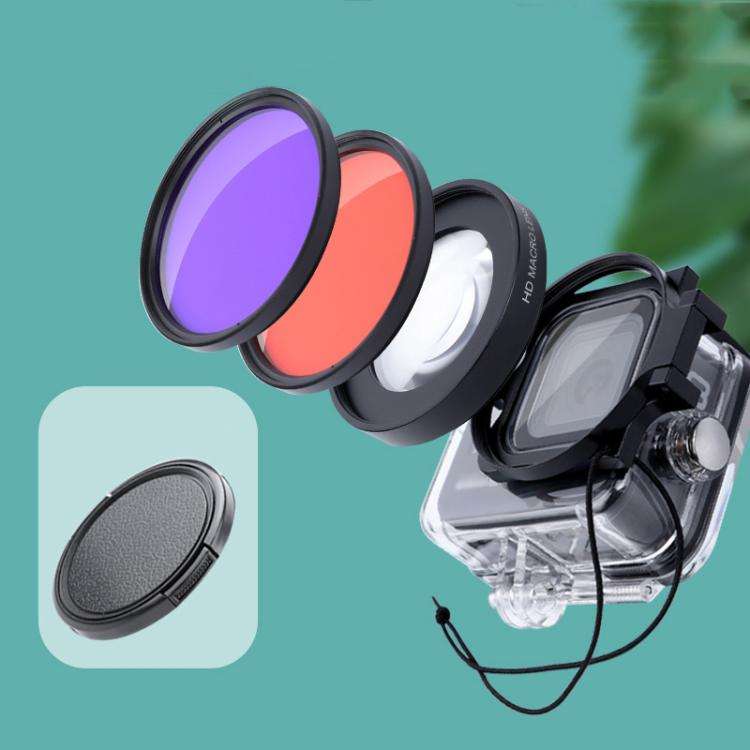 RUIGPRO for GoPro HERO8 58mm 16X Macro Lens + Red/Purple Diving Lens  Filter + Dive Housing Water...