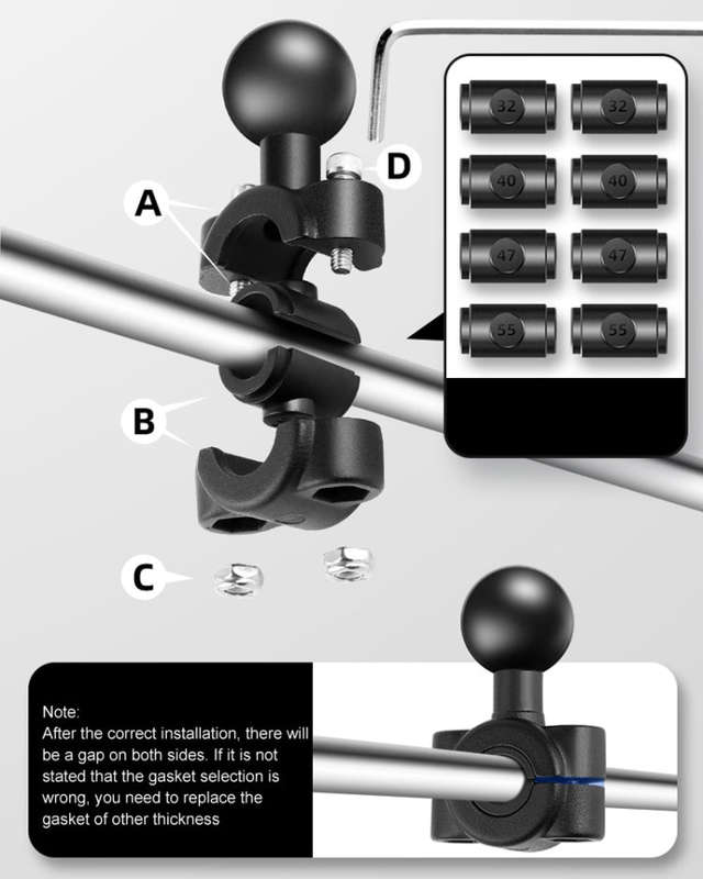 25mm Ball Head Motorcycle Rearview Mirror Fixed Mount Holder with 4 Styles Gaskets for GoPro, Ins...