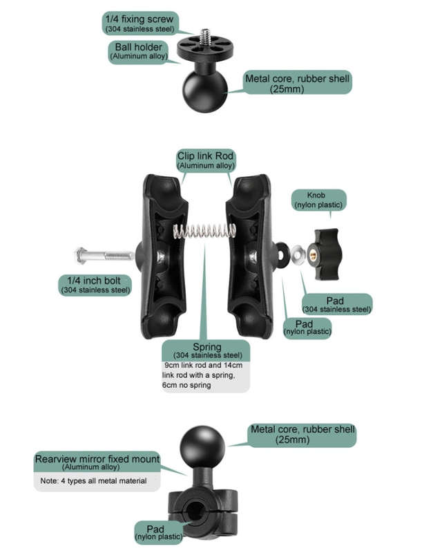 25mm Ball Head Motorcycle Rearview Mirror Screw Hole Fixed Mount Holder for GoPro, Insta360, DJI ...