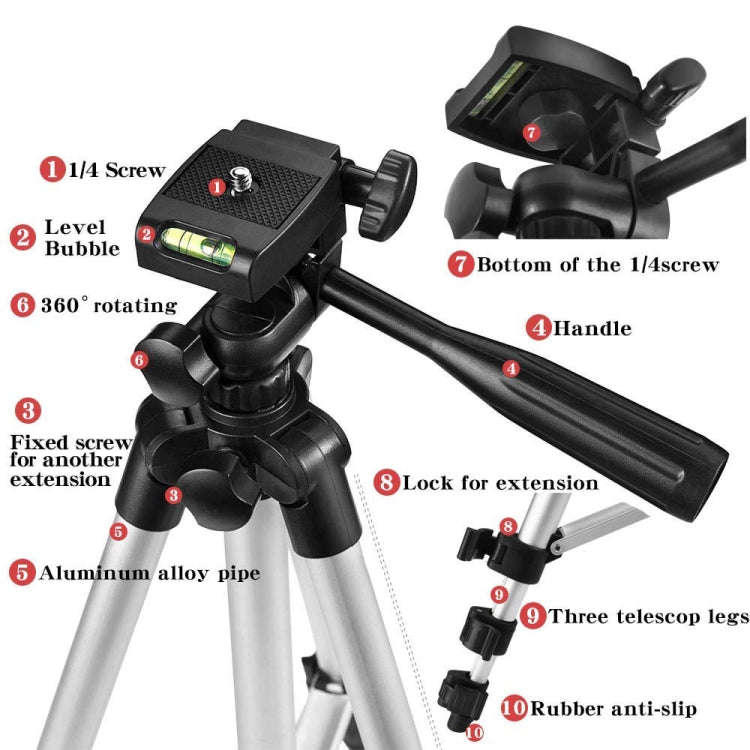 3120 Live Broadcast Tripod 4-Section Folding Legs Aluminum Alloy Tripod Mount with U-Shape Three-...