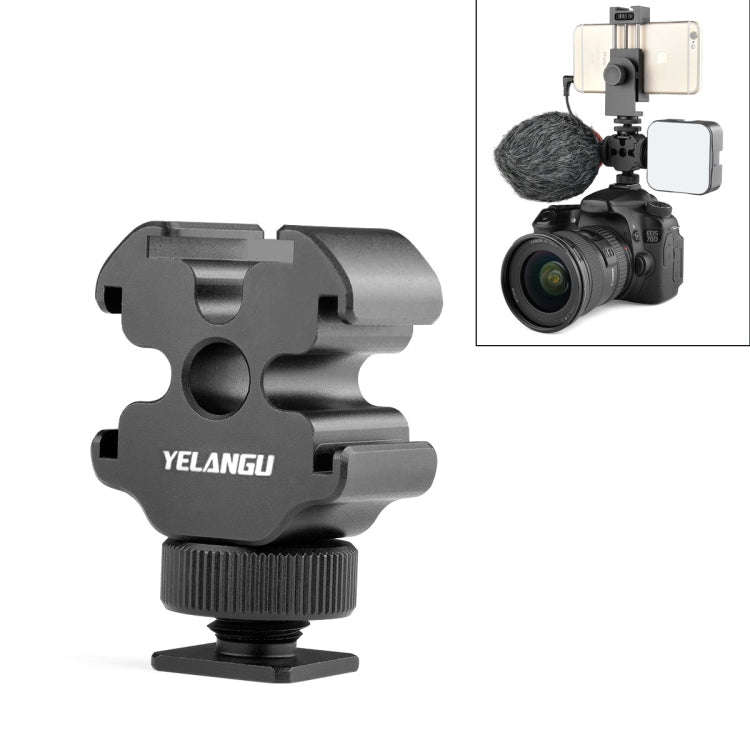 YELANGU YLG0601A A68 3-Head Cold Shoe Mount Adapter Microphone Flash Light Metal Holder Bracket(B...
