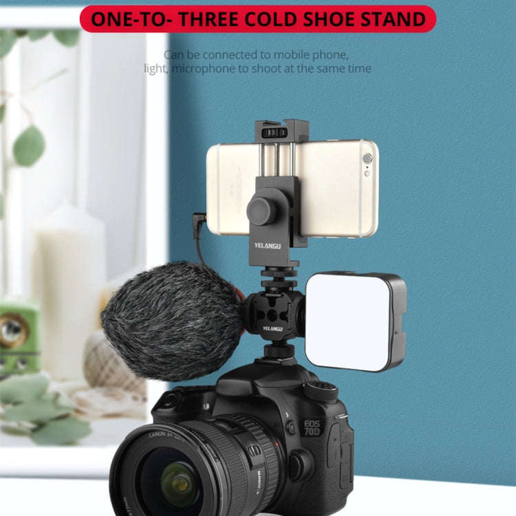 YELANGU YLG0601A A68 3-Head Cold Shoe Mount Adapter Microphone Flash Light Metal Holder Bracket(B...