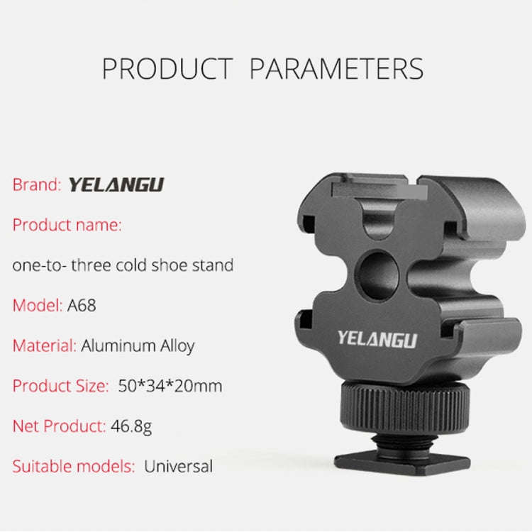 YELANGU YLG0601A A68 3-Head Cold Shoe Mount Adapter Microphone Flash Light Metal Holder Bracket(B...