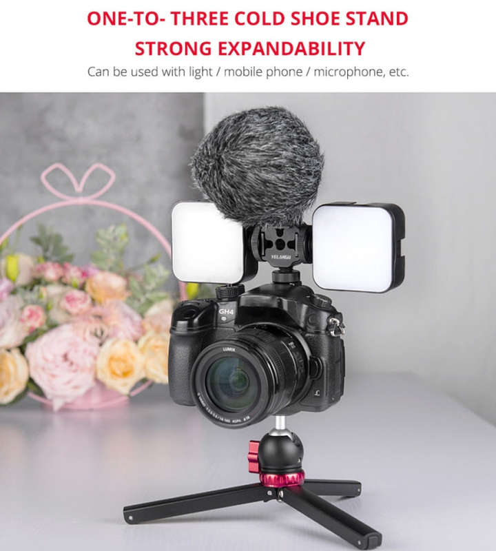 YELANGU YLG0601A A68 3-Head Cold Shoe Mount Adapter Microphone Flash Light Metal Holder Bracket(B...