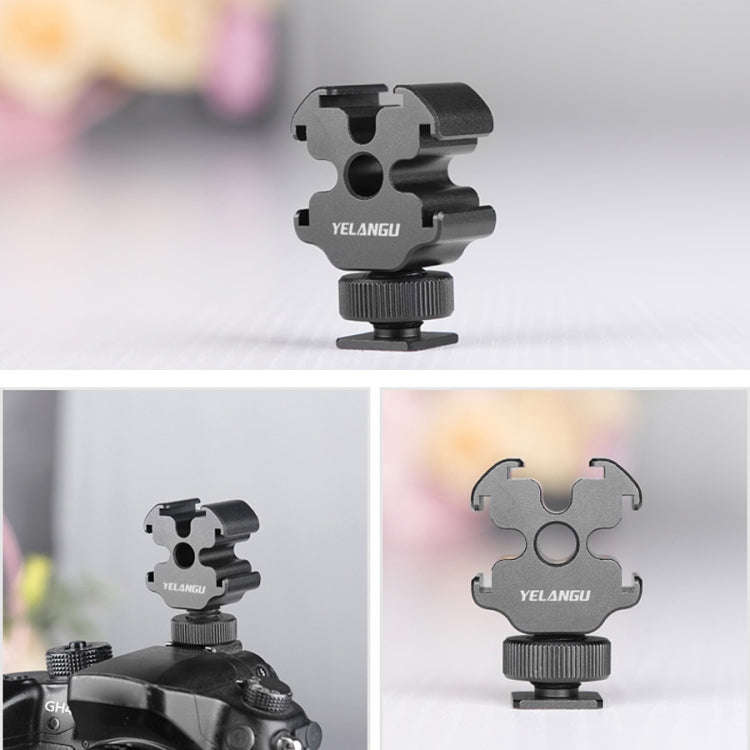 YELANGU YLG0601A A68 3-Head Cold Shoe Mount Adapter Microphone Flash Light Metal Holder Bracket(B...