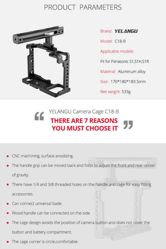 YELANGU C18 YLG0915A-B Video Camera Cage Stabilizer with Handle for Panasonic Lumix DC-S1H / DC-S...