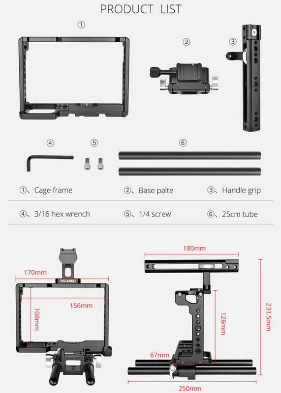 YELANGU C18 YLG0915A-C Video Camera Cage Stabilizer with Handle & Rail Rod Mount for Panasonic Lu...