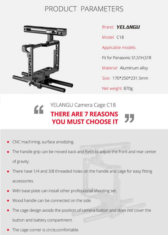 YELANGU C18 YLG0915A-C Video Camera Cage Stabilizer with Handle & Rail Rod Mount for Panasonic Lu...
