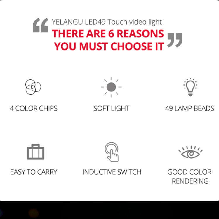 YELANGU Portable 49 LEDs Phone Photography Fill Light with 6 Color Filters (Black)