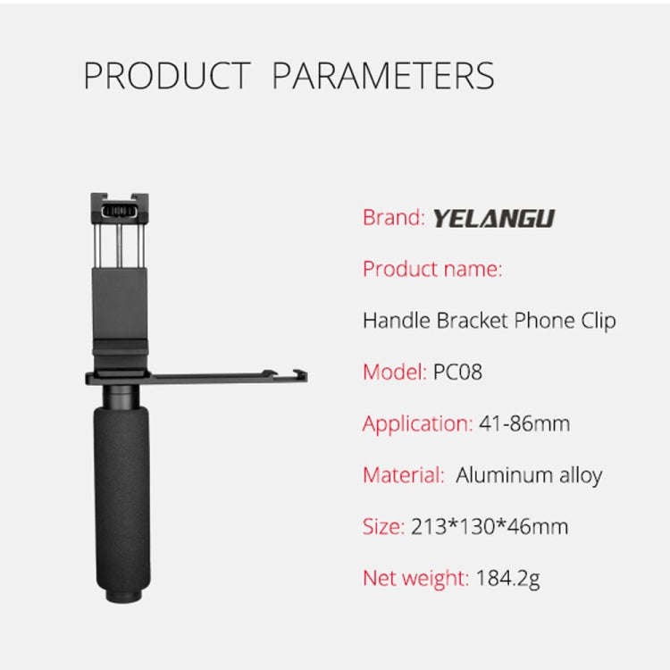 YELANGU PC08 YLG0117A Handheld Grip Holder Bracket with Mobile Phone Metal Clamp (Black)