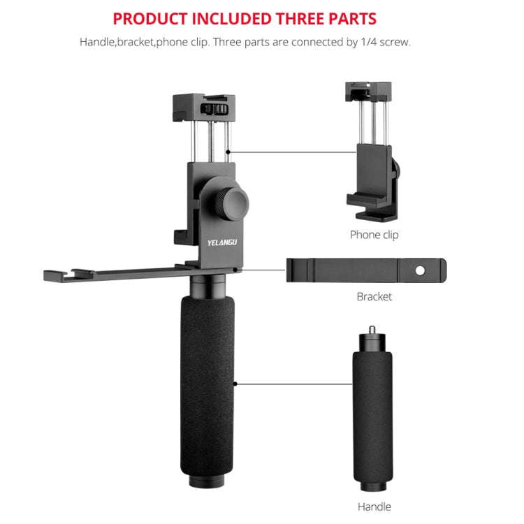 YELANGU PC08 YLG0117A Handheld Grip Holder Bracket with Mobile Phone Metal Clamp (Black)