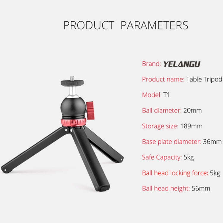 YELANGU T1 YLG1202A Pocket Mini Metal Desktop Tripod Mount with 360 Degree Ball Head for DSLR & D...