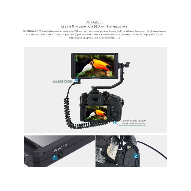 FEELWORLD F6S Full HD 1920x1080 5.0 inch IPS Screen DSLR Camera Field Monitor with Tilt Arm, Supp...