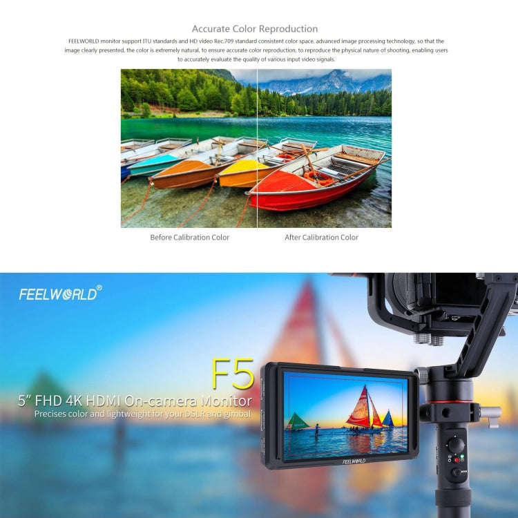 FEELWORLD F6S Full HD 1920x1080 5.0 inch IPS Screen DSLR Camera Field Monitor with Tilt Arm, Supp...