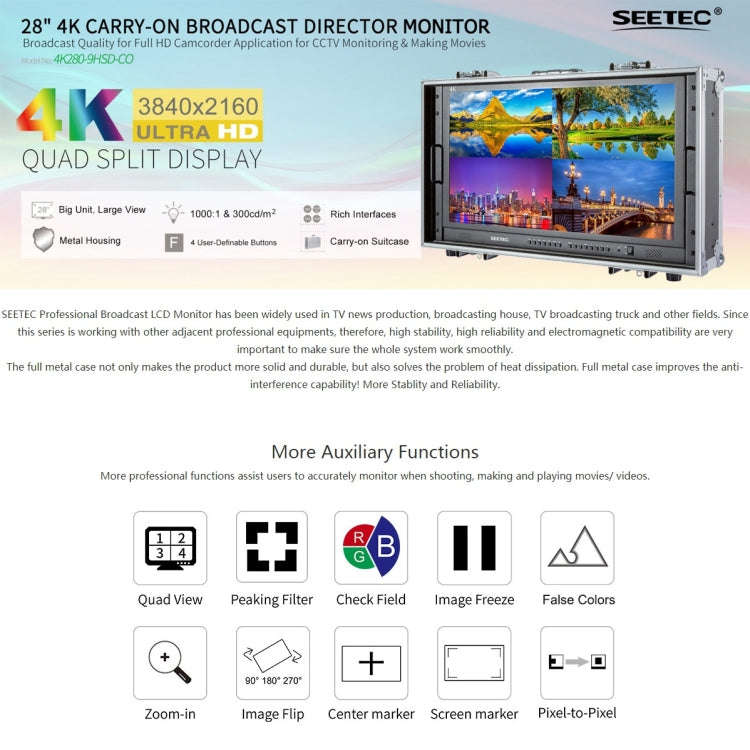 SEETEC 4K280-9HSD-CO 3840x2160 28 inch HDMI 4K HD Director Box Camera Field Monitor, Support Four...