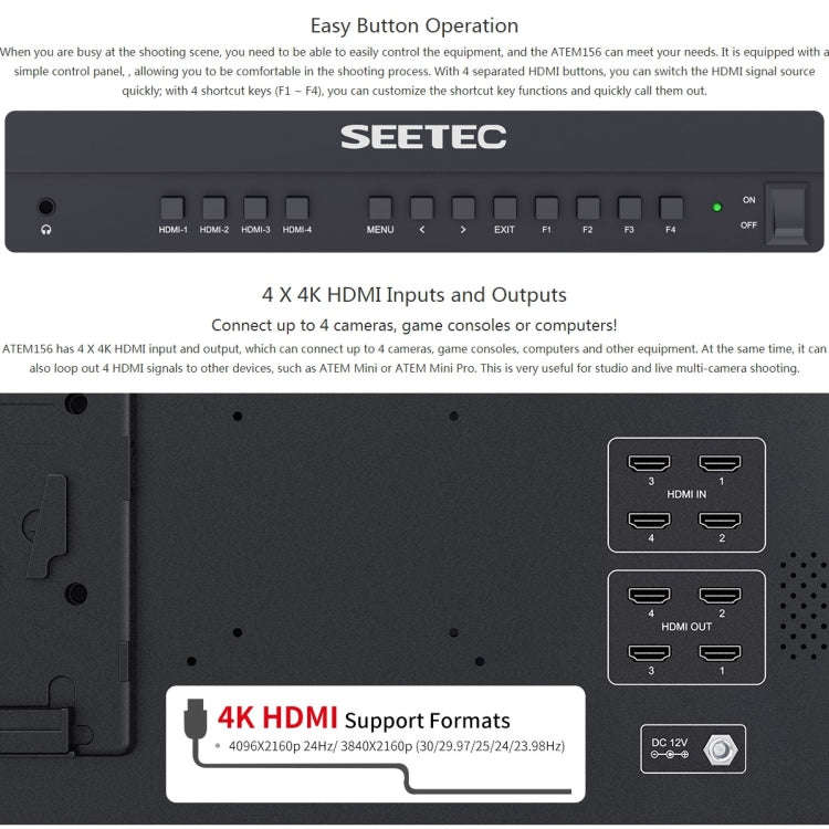 SEETEC ATEM156 1920x1080 15.6 inch IPS Screen HDMI 4K HD Live Broadcast Camera Field Monitor, Sup...