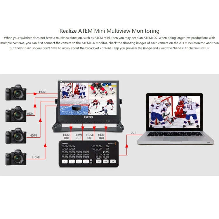 SEETEC ATEM156 1920x1080 15.6 inch IPS Screen HDMI 4K HD Live Broadcast Camera Field Monitor, Sup...